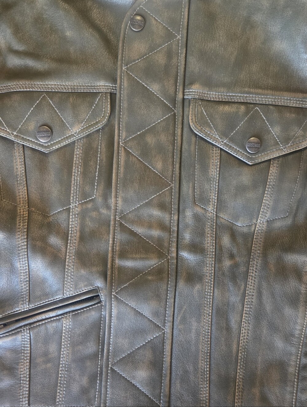 NWT Moschino Couture Paneled Leather Varsity Bomber Jacket Green/Red Size 50 - Picture 9 of 16